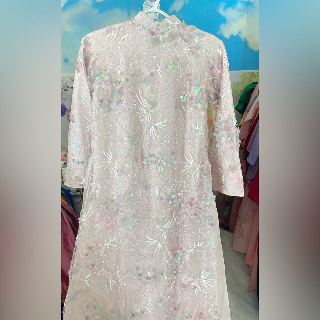 Ao Dai Cach Tan Suong Kim Sa Sequin, Vietnamese Women’s Modern Contemporary M 2